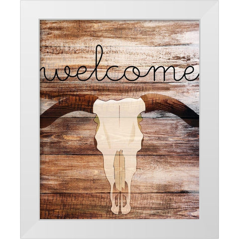 Longhorn Welcome White Modern Wood Framed Art Print by Kimberly, Allen