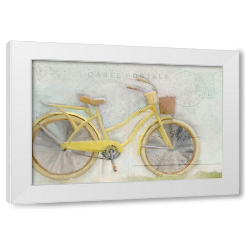 Yellow Bike Postale White Modern Wood Framed Art Print by Kimberly, Allen