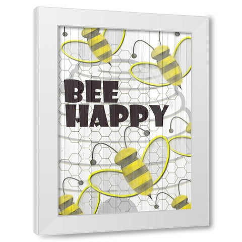Bee Happy White Modern Wood Framed Art Print by Kimberly, Allen