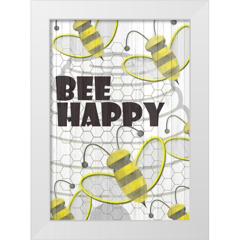 Bee Happy White Modern Wood Framed Art Print by Kimberly, Allen