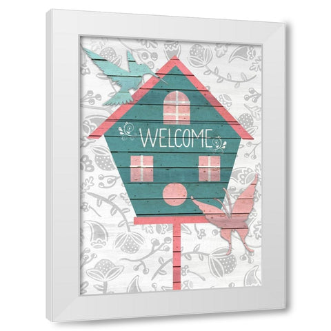 Welcome Birdhouse White Modern Wood Framed Art Print by Kimberly, Allen