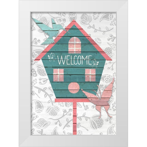 Welcome Birdhouse White Modern Wood Framed Art Print by Kimberly, Allen