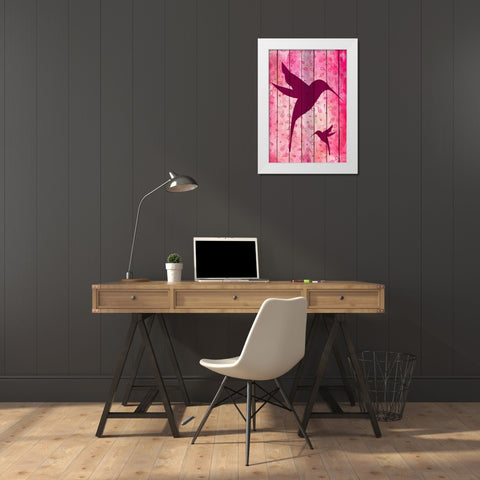 Hummingbird Pink White Modern Wood Framed Art Print by Kimberly, Allen