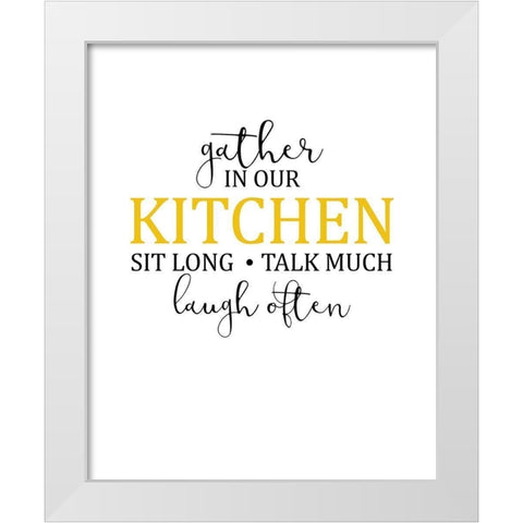 Gather in Our Kitchen White Modern Wood Framed Art Print by Kimberly, Allen