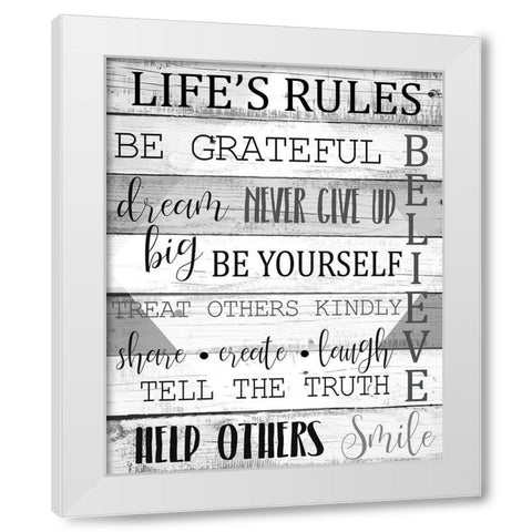 Lifes Rules Grey White Modern Wood Framed Art Print by Kimberly, Allen