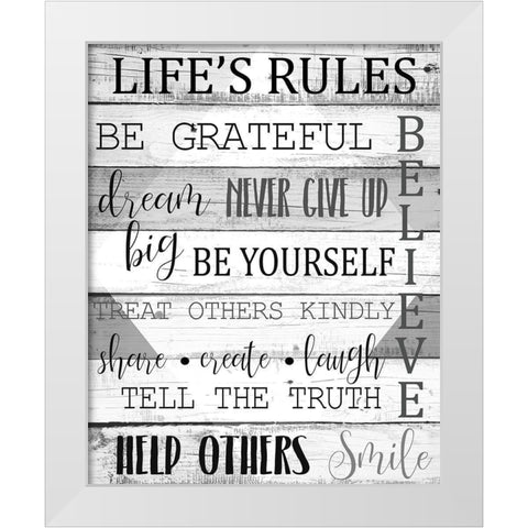 Lifes Rules Grey White Modern Wood Framed Art Print by Kimberly, Allen