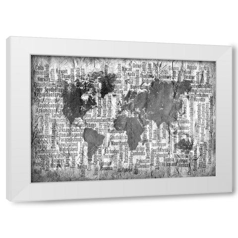 Map of the World Black and White White Modern Wood Framed Art Print by Allen, Kimberly