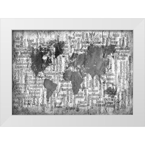 Map of the World Black and White White Modern Wood Framed Art Print by Allen, Kimberly