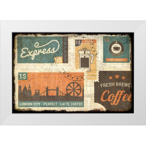 Coffee Stamps 1 White Modern Wood Framed Art Print by Allen, Kimberly