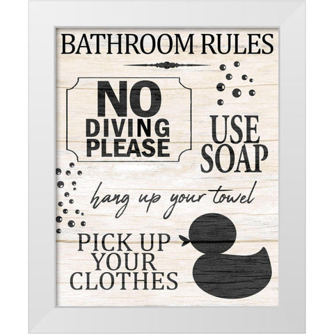 Bath Rules 1 White Modern Wood Framed Art Print by Allen, Kimberly