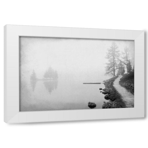 Dusk at the Lake White Modern Wood Framed Art Print by Kimberly, Allen