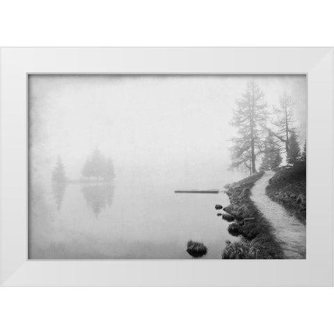 Dusk at the Lake White Modern Wood Framed Art Print by Kimberly, Allen