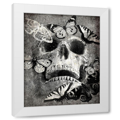 Butterfly Skull White Modern Wood Framed Art Print by Kimberly, Allen