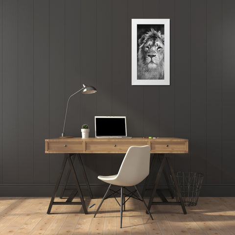 Act Justly Lion White Modern Wood Framed Art Print by Allen, Kimberly
