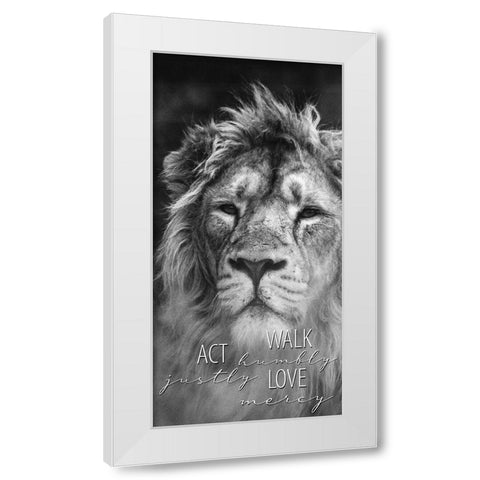 Act Justly Lion White Modern Wood Framed Art Print by Allen, Kimberly