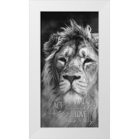 Act Justly Lion White Modern Wood Framed Art Print by Allen, Kimberly