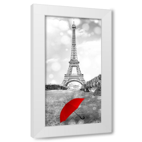 Red Umbrella Paris 1 White Modern Wood Framed Art Print by Allen, Kimberly
