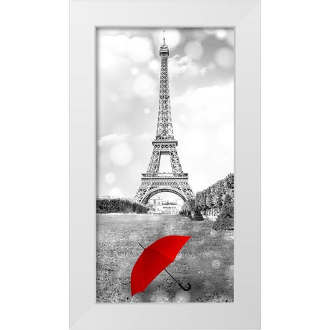 Red Umbrella Paris 1 White Modern Wood Framed Art Print by Allen, Kimberly