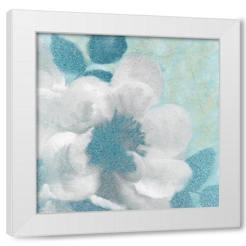 Teal Blooming 1 White Modern Wood Framed Art Print by Kimberly, Allen