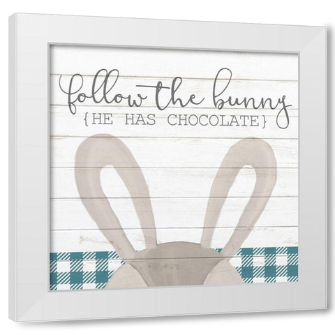 Follow the Bunny White Modern Wood Framed Art Print by Kimberly, Allen