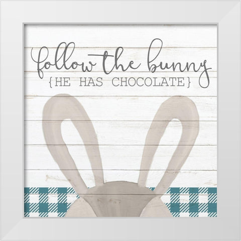 Follow the Bunny White Modern Wood Framed Art Print by Kimberly, Allen