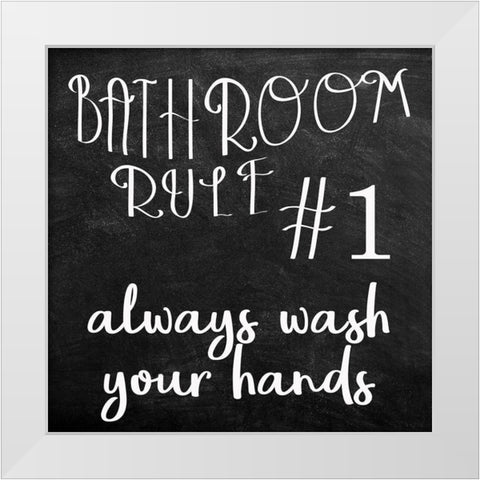 Bath Rules 1 White Modern Wood Framed Art Print by Kimberly, Allen