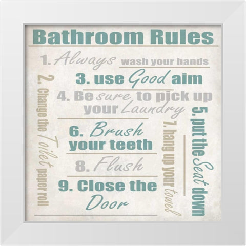 Bathroom Rules A White Modern Wood Framed Art Print by Allen, Kimberly