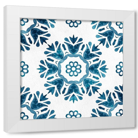 Blue Hue Tile 1 White Modern Wood Framed Art Print by Allen, Kimberly