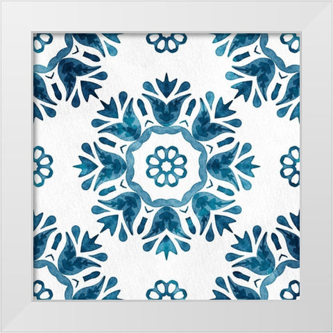 Blue Hue Tile 1 White Modern Wood Framed Art Print by Allen, Kimberly