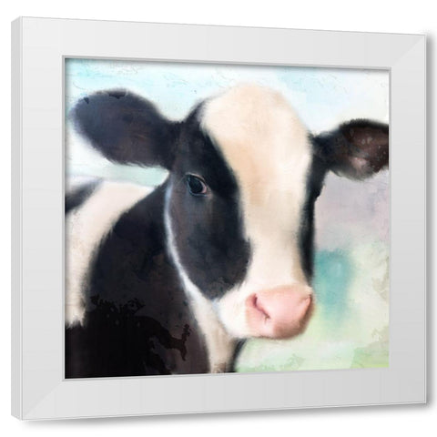Baby Cow White Modern Wood Framed Art Print by Allen, Kimberly