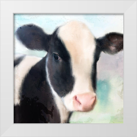 Baby Cow White Modern Wood Framed Art Print by Allen, Kimberly