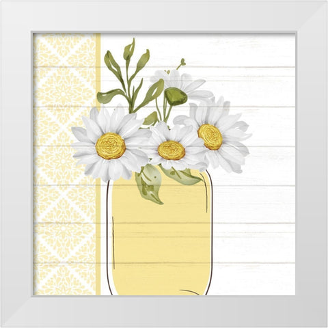 Mason Jar Floral 3 White Modern Wood Framed Art Print by Allen, Kimberly