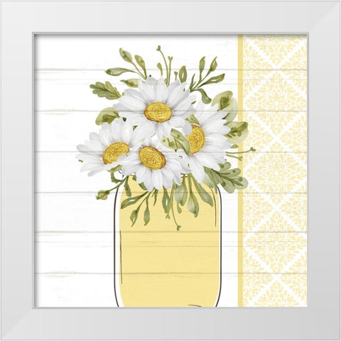 Mason Jar Floral 4 White Modern Wood Framed Art Print by Allen, Kimberly