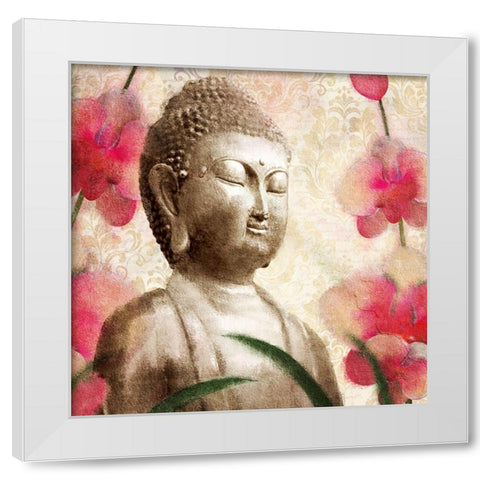 Buddha Orchids 1 White Modern Wood Framed Art Print by Kimberly, Allen