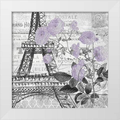 Paris Script Purple 1 White Modern Wood Framed Art Print by Kimberly, Allen