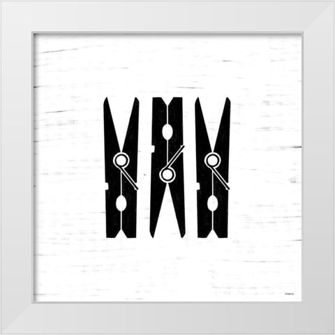 Clothespins White Modern Wood Framed Art Print by Louise, Gigi