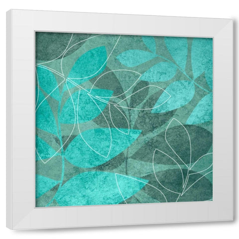 Teal Leaves I White Modern Wood Framed Art Print by Emery, Kristin