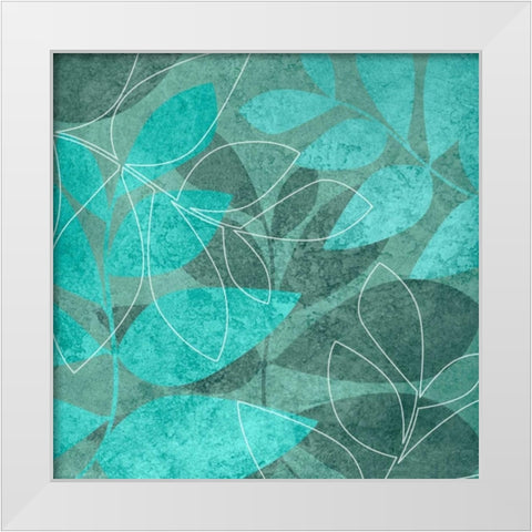 Teal Leaves I White Modern Wood Framed Art Print by Emery, Kristin