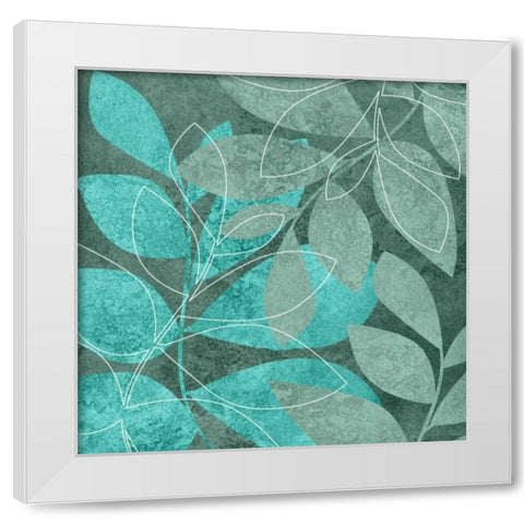 Teal Leaves II White Modern Wood Framed Art Print by Emery, Kristin