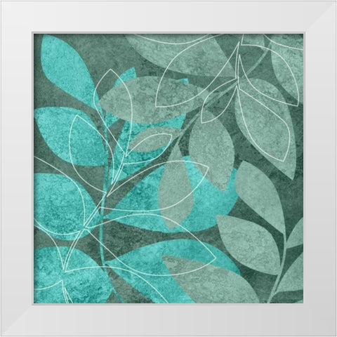 Teal Leaves II White Modern Wood Framed Art Print by Emery, Kristin