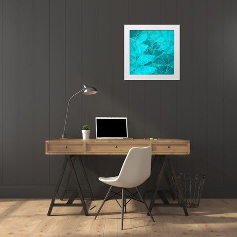 Turquoise Leaves I White Modern Wood Framed Art Print by Emery, Kristin