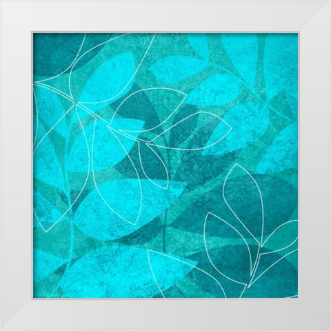 Turquoise Leaves I White Modern Wood Framed Art Print by Emery, Kristin