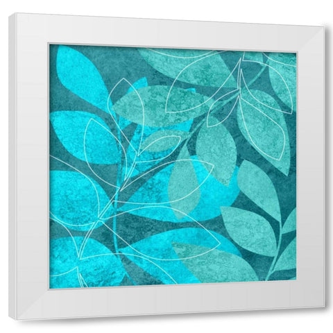 Turquoise Leaves II White Modern Wood Framed Art Print by Emery, Kristin