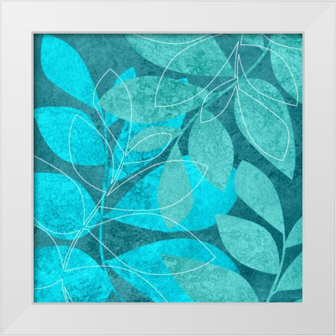Turquoise Leaves II White Modern Wood Framed Art Print by Emery, Kristin
