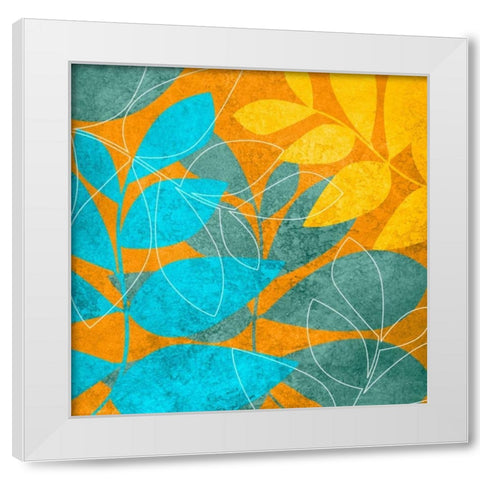 Aqua Leaves 1 White Modern Wood Framed Art Print by Emery, Kristin