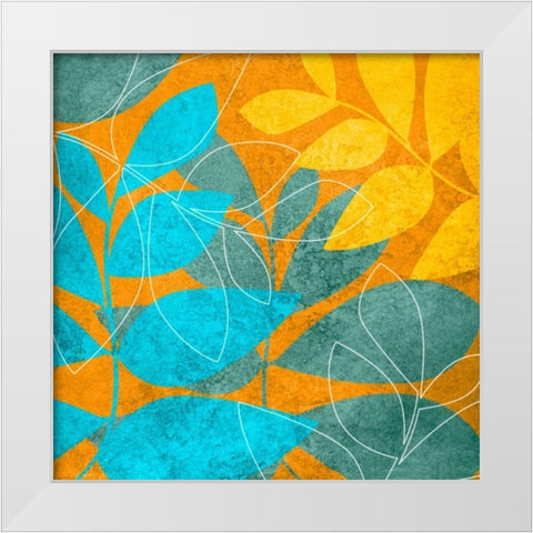 Aqua Leaves 1 White Modern Wood Framed Art Print by Emery, Kristin
