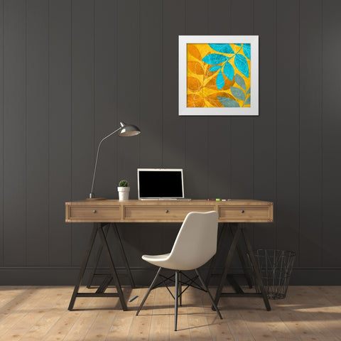 Aqua Leaves 2 White Modern Wood Framed Art Print by Emery, Kristin