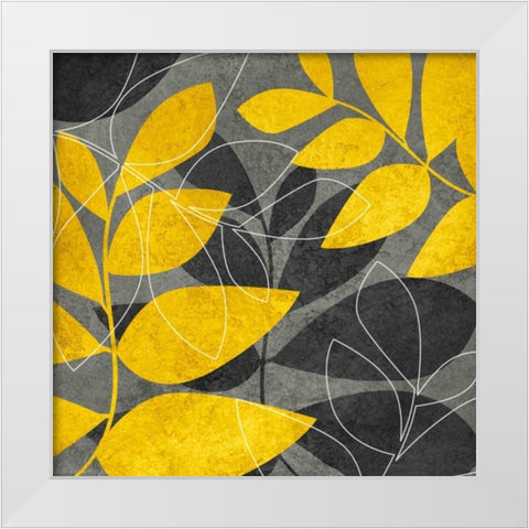 Gray and Gold Leaves I White Modern Wood Framed Art Print by Emery, Kristin