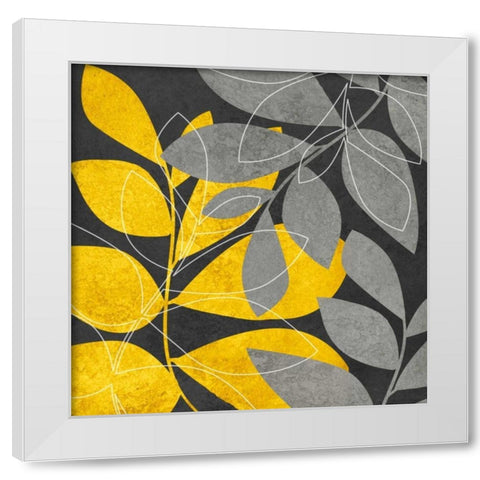 Gray and Gold Leaves II White Modern Wood Framed Art Print by Emery, Kristin
