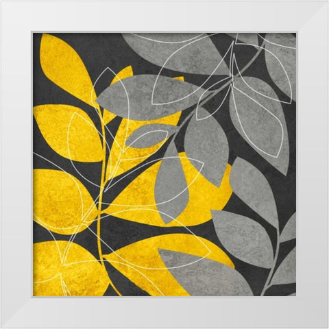 Gray and Gold Leaves II White Modern Wood Framed Art Print by Emery, Kristin